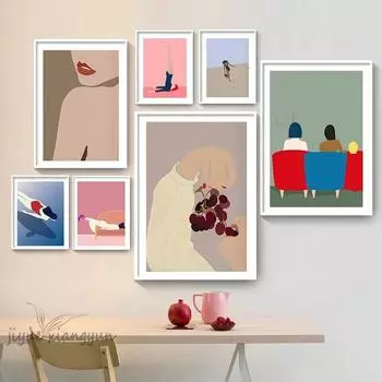 Печать плакатов, иллюстрация повседневной жизни, женщина, рыба, ягуар, настенная живопись на холсте, картина для гостиной, дома, настраиваемая 21cm30cm NoFrame