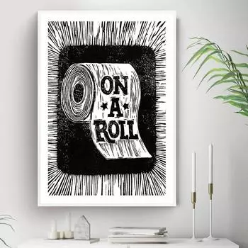 Печать постеров для ванной комнаты Милая картина Рулон туалетной бумаги Черный Белый Забавный туалет Современный декор стен Картина на холсте Картины 21x30cm No Framed