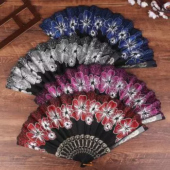 Печать Позолота Складной Веер Классический Танцевальный Веер Женский Цветочный Вентилятор Cheongsam Портативный Ручной Свадебный Китайский Веер Декор Подарок красный