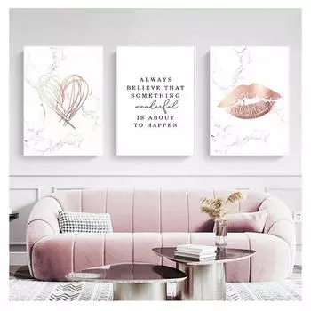 Печать розового золота настенное искусство любовный постер абстрактная живопись губы настенные картины для гостиной декор мраморный стиль скандинавские постеры и 21cm30cm NoFrame