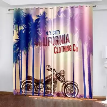 Печать штор с изображением мотоцикла Две независимые шторы с левой и правой стороны Затемняющие шторы для спальни 132cmx160cm