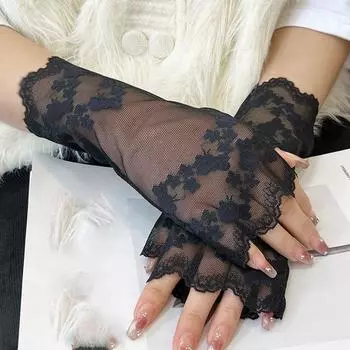 Печать солнцезащитные варежки полупальцевые перчатки модные кружевные перчатки вечеринка телесный