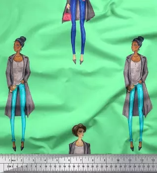 Печать ткани группы женщин креп-сатиновой ткани Soimoi Japan на метр 42 дюйма 42 Inch Wide - Poly Crepe зелёный