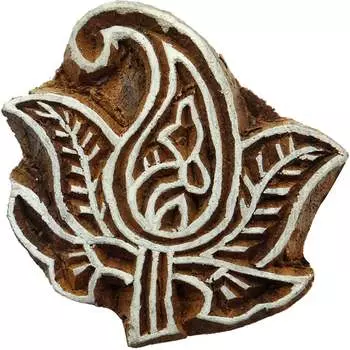 Печать узора пейсли Деревянный блок Ручная резьба Блоки Текс плитка Печать 1.7 x 1.5 Inches коричневый