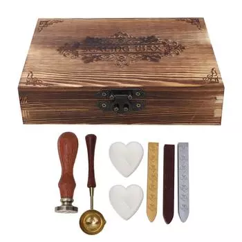 Печать в стиле ретро с деревянной ручкой, ложка для печати с набором для сургуча