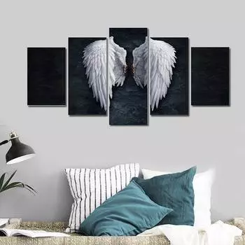 Печатная картина, 5 панелей, черное крыло, печать на холсте, модульная картина, настенная печать, печать плакатов для украшения гостиной 20x35cm*2 20x45cm*2 20x55cm*1