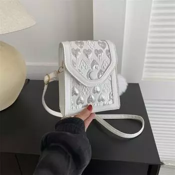 Печатная любовь популярная мода 2024 осень новый кулон простая текстура плечо через плечо мобильный телефон маленькая квадратная сумка женщина чёрный