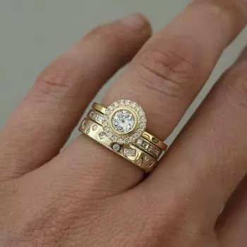 Печатное обручальное кольцо из трех частей, позолоченный циркон, ювелирные изделия для женщин No. 10