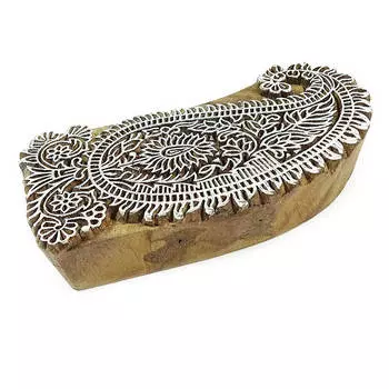 Печатный блок для текстиля Пейсли, индийская деревянная марка, вырезанная вручную, декоративная 5.2 x 2.2 x 1 Inches коричневый