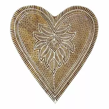 Печатный блок ручной работы из деревянного текстиля с декоративной цветочной печатью в форме сердца 7 L X 6.5 W Inches коричневый
