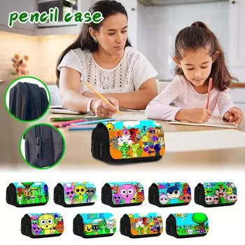 Печатный двухслойный пенал, сумка для канцелярских принадлежностей для учеников начальной и средней школы One Size
