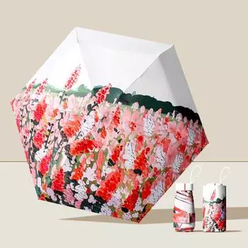 Печатный плоский шестикратный зонт с защитой от ультрафиолета, женский рисунок, зонт в стиле рисованной руки белый