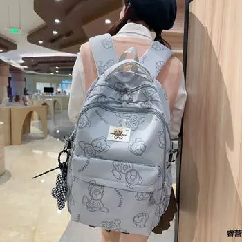 Печатный студенческий школьный рюкзак, нейлоновый рюкзак большой емкости для девочек чёрный