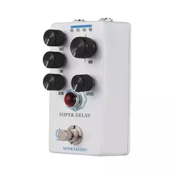 Педаль эффектов задержки для гитары MOSKYAUDIO SUPER DELAY Blend/Time/Rate/Repeats/4-Mode Knob DC 9V 6.35mm белый