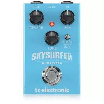 Педаль цифровой реверберации Tc Electronic Компактный размер Выбираемый алгоритм True Bypass SKYSURFER MINI REVERB Синий Spring Plate Hall