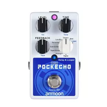 Педаль гитарных эффектов Ammoon POCKECHO Delay & Looper 8 эффектов задержки Макс. 300-секундное время цикла Tap Tempo