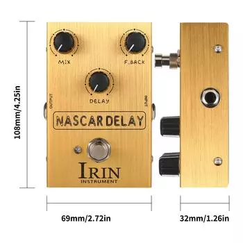 Педаль гитарных эффектов IRIN Delay с 3 ручками управления Mix/Feedback/Delay для электрогитары - NASCAR золотой