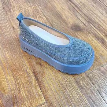 Педаль одиночные туфли весна новый стиль маленькая высота верхняя одежда Boken увеличение высоты растягивается улица полная бриллиантов 35