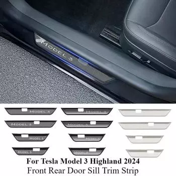 Педаль приветствия для Tesla Model 3 Highland 2024 Передняя задняя дверная рама Защитная полоса Наклейка на порог Нержавеющая сталь