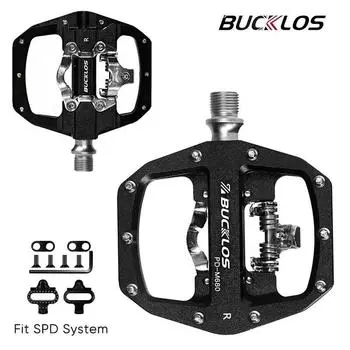 Педали BUCKLOS MTB, двойная функция, велосипедная педаль MTB, плоская платформа с блокировкой, подходит для системы SPD, нескользящая педаль для горного велосипеда с шипом