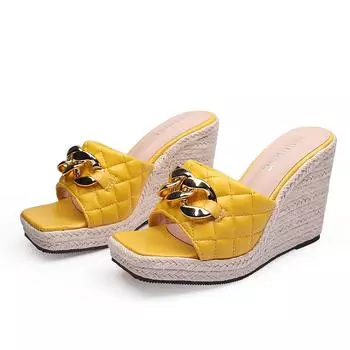 Peep toe Sandals Women Summer Shoes Fashion Platform Shoes Elegant Ladies Sandals Wedge Heel 10cm Yellow Black Pink A4199 4 жёлтый