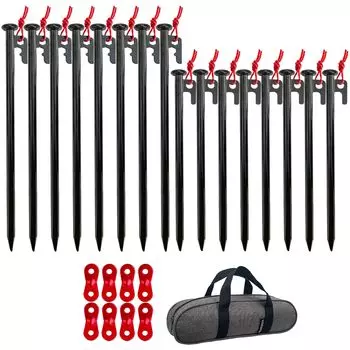 peg 30cm set solid stake tent camping peg storage case included aluminum flexible bracket included bulk storage pegs for sandy hard ground [YOGOTO]