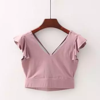 [Pei] Shopping Mall Brand Discount Female New Arrival Stretch Crop Top Short with Lining Yoga Exercise Vest 8g092 Cochineal powder S/155