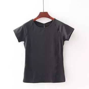 [Pei] Shopping Mall Brand Discount Women s round Neck Mesh Cloth Patchwork Quick-Drying Slim Fit Yoga Sports T-shirt 2f392 Black S/155