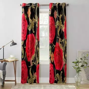 Пейсли гирлянда из ярких красных роз, оконные шторы для гостиной, кухни, современные шторы, домашний декор, жалюзи, шторы 135W x 60H(cm) x1