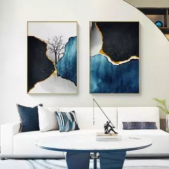 Пейзаж Абстрактная живопись Золотая настенная живопись скандинавский холст печать плакатов настенные панно для гостиной спальни домашний декор 21cm30cm NoFrame