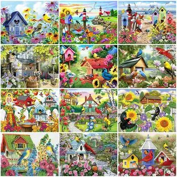 Пейзаж Алмазная картина Птичий домик Вышивка Цветочная картина Стразы Полный квадрат Круглая мозаика Декор для дома Full Round 20x30CM