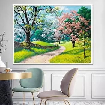 Пейзаж Алмазная картина Весенний пейзаж Картина DIY 5D Ручная работа Полная круглая алмазная вышивка 20X30CM