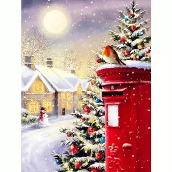 Пейзаж Алмазная картина Зимний дом Алмазная мозаика Рождественская елка Вышивка Полный комплект Настенные картины 30x40 см/12x16 дюймов 30x40cm NO Frame
