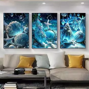 Пейзаж Алмазная мозаика с изображением океанских ракушек, принт, повышение креативности, снятие стресса, мозаика, алмазная вышивка, украшение для дома, сделай сам, подарок A