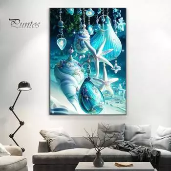 Пейзаж Алмазная мозаика с изображением океанских ракушек, принт, повышение креативности, снятие стресса, мозаика, алмазная вышивка, украшение для дома, сделай сам, подарок A