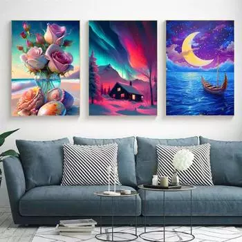 Пейзаж Алмазное искусство DIY снятие стресса повышение навыков яркий цвет украшение дома мозаика Алмазная вышивка A