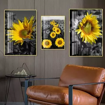 Пейзаж Черный Желтый Подсолнух Холст Картина Старинные цветы Плакаты и принты Настенная картина Гостиная Домашний декор Без рамки 21cm30cm NoFrame