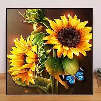 Пейзаж Цветок DIY 5D Алмазная картина Пышная хризантема Алмазная вышивка Полный набор аниме Наборы для вышивки крестом Домашний декор Подарок ручной работы Round 25x25cm