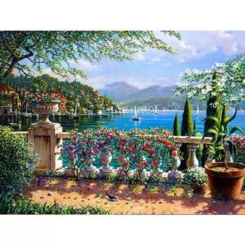 Пейзаж Деревенский пейзаж DIY 5D Алмазная картина Набор для вышивки крестом Мозаика Круглый горный хрусталь 20X30CM