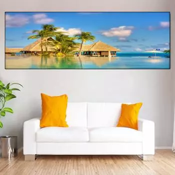 Пейзаж деревянный мост озеро холст картина тропики пальмовое побережье плакаты и принты настенные художественные фотографии домашний декор без рамки 20*40cm