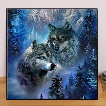 Пейзаж DIY 5D Алмазная картина Лесной волк Алмазная вышивка Полный набор аниме Наборы для вышивки крестом Домашний декор Подарок ручной работы Round 25x25cm