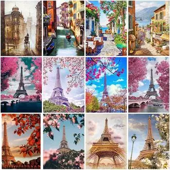Пейзаж DIY 5D алмазная живопись полная круглая смола железная башня Пейзаж Алмазная вышивка крестиком Алмазная мозаика домашний декор Full Round 20x30CM