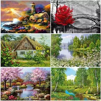 Пейзаж DIY 5D алмазная живопись полная круглая дрель смола живописная Алмазная вышивка наборы крестиков настенное искусство домашний декор Full Round 20x30CM