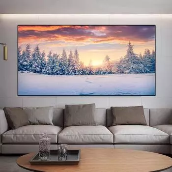 Пейзаж Ель Снег Зима Холст Картина Закат Красное Облако Плакаты и принты Стены Искусства Гостиная Домашний Декор Без Рамки Без Рамки 20*40cm