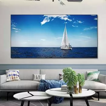 Пейзаж Голубое Море Океан Лодка Облако Холст Картины Плакаты и принты Настенные Художественные Фотографии Современная Гостиная Домашний Декор Без Рамки 20cm40cm NoFrame