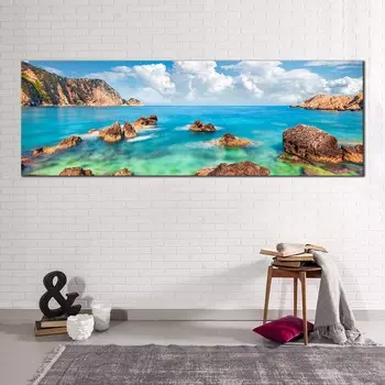 Пейзаж Голубое небо Океан Скалы Море Пляж Холст Картина Плакаты и принты Настенные художественные фотографии Гостиная Домашний декор Без рамки 20cm40cm NoFrame