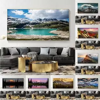 Пейзаж Горное озеро Облако Холст Картина Плакаты и принты Настенные художественные фотографии Cuadros Гостиная Домашний декор без рамки 20*40cm
