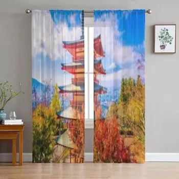 Пейзаж горы Фудзи, Япония, прозрачные шторы для спальни, гостиной, тюлевые шторы для кухни, оконные вуали, шторы 135W x 114H(cm)