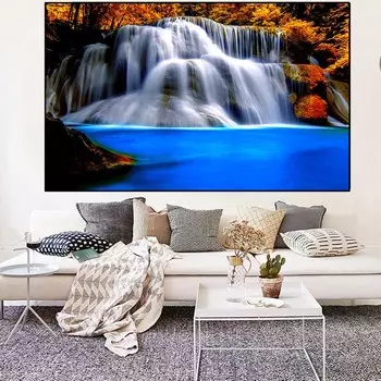 Пейзаж, холст, картина, синий водопад, желтый лес, постеры и принты, настенные художественные фотографии, домашний декор для гостиной, без рамки 21cm30cm NoFrame