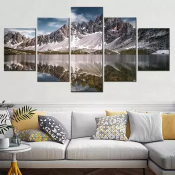 Пейзаж Холст Настенное Искусство для Гостиной Природа Озеро Лаги Пьяни Италия Обои Интерьер Домашний Декор 5 Штук Интерьерное Искусство Без Рамы 20x35cm*2 20x45cm*2 20x55cm*1 No Frame